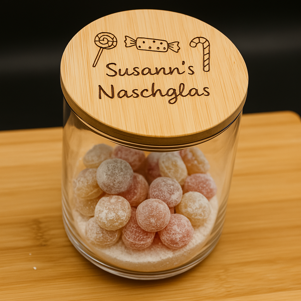 Personalisiertes Naschglas mit Laser Gravur