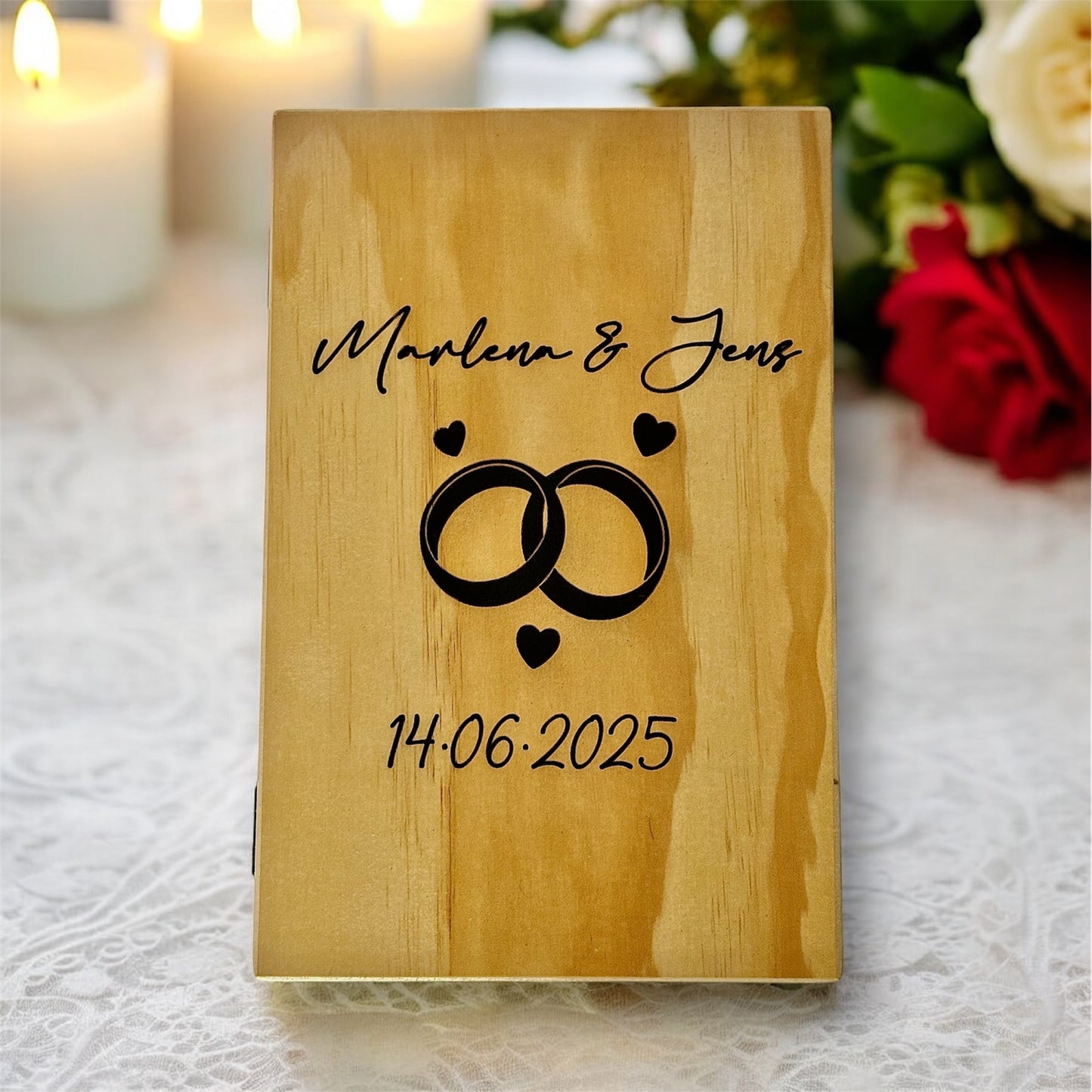 Personalisierte Weißweingläser elegantes Design, mit Holzkiste