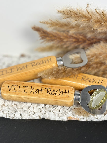 Personalisierter Flaschenöffner Holz mit Laser Gravur