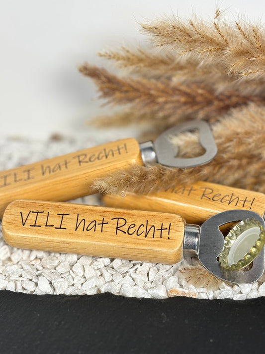 Personalisierter Flaschenöffner Holz mit Laser Gravur