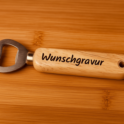 Personalisierter Flaschenöffner Holz mit Laser Gravur