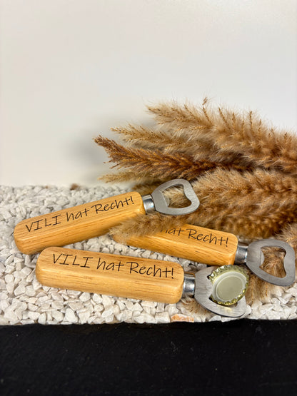 Personalisierter Flaschenöffner Holz mit Laser Gravur