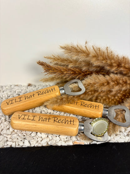 Personalisierter Flaschenöffner Holz mit Laser Gravur