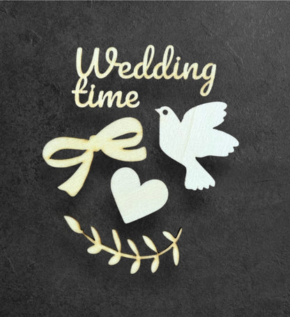 „Wedding time“ – Hochzeitsdeko - Set aus 10 Stücken-  Holz in Weiß, Schwarz oder Natur
