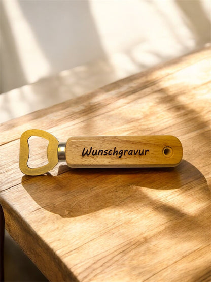 Personalisierter Flaschenöffner Holz mit Laser Gravur
