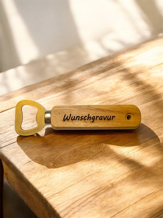 Personalisierter Flaschenöffner Holz mit Laser Gravur
