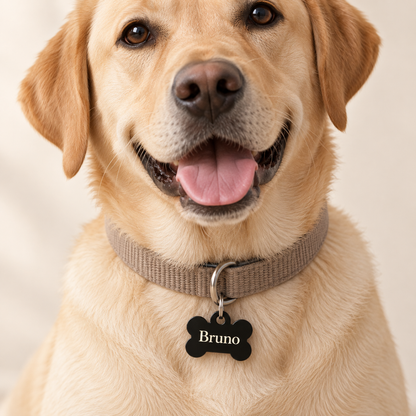 Personalisierte Hundemarke aus schwarzem Edelstahl – Knochenform mit Wunschgravur