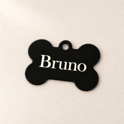 Personalisierte Hundemarke aus schwarzem Edelstahl – Knochenform mit Wunschgravur