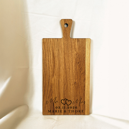Schneidbrett mit Griff Eiche geölt Motiv Mr & Mrs