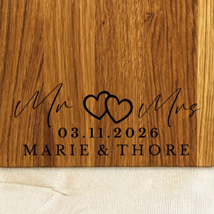 Schneidbrett mit Griff Eiche geölt Motiv Mr & Mrs