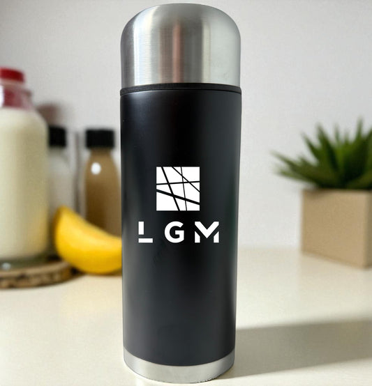 Thermosflasche Edelstahl Schwarz mit Laser Gravur