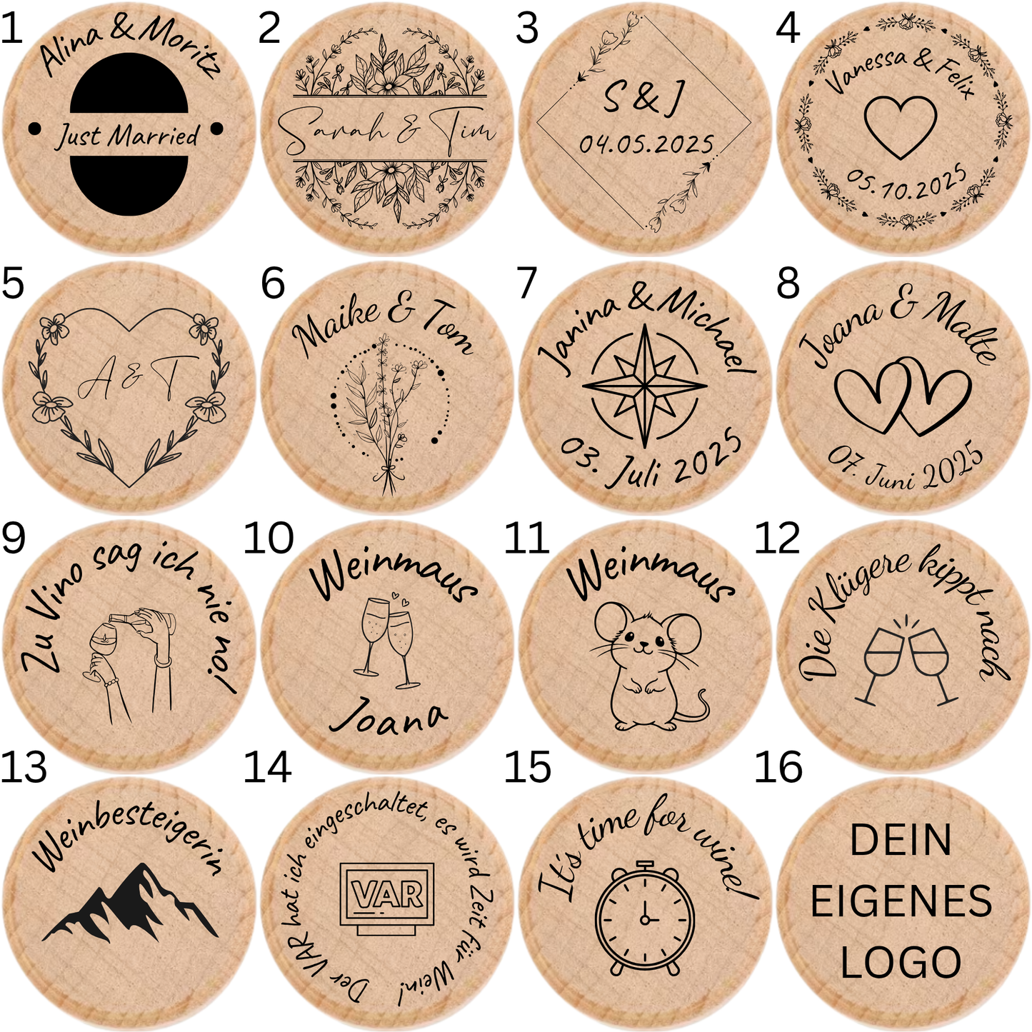 Personalisierter Weinkorken mit Gravur – Individueller Flaschenverschluss aus Holz