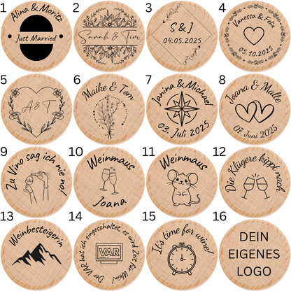 Personalisierter Weinkorken mit Gravur – Individueller Flaschenverschluss aus Holz