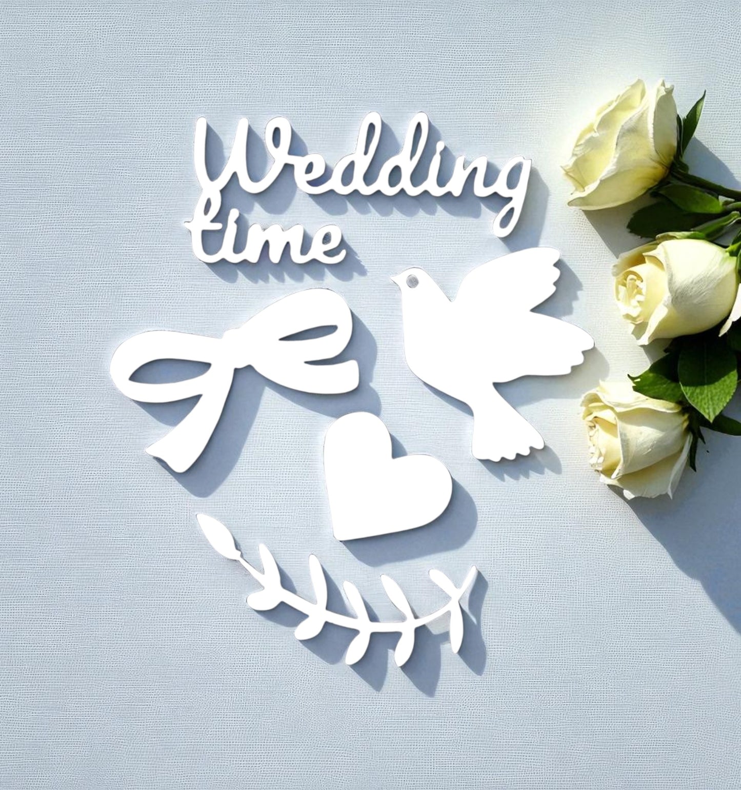 „Wedding time“ – Hochzeitsdeko - Set aus 10 Stücken-  Holz in Weiß, Schwarz oder Natur