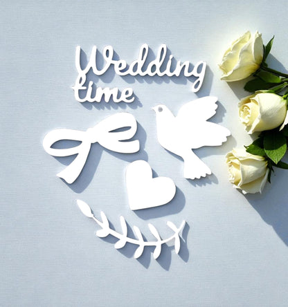 „Wedding time“ – Hochzeitsdeko - Set aus 10 Stücken-  Holz in Weiß, Schwarz oder Natur