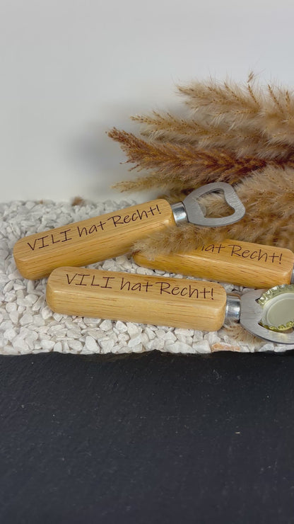 Personalisierter Flaschenöffner Holz mit Laser Gravur