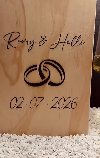 Personalisierte Weißweingläser elegantes Design, mit Holzkiste